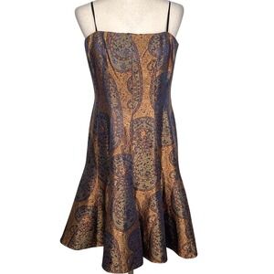 David Meister Dress Women‎ 10 Blue Bronze Paisley Strapless Formal Cocktail